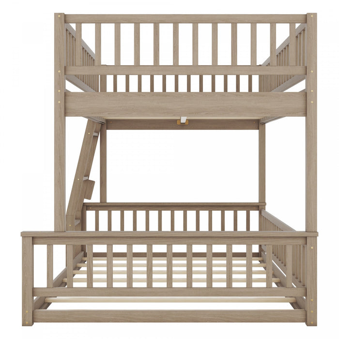 Sabrina Full Xl Over Queen Solid Wood Convertible Design Bunk Bed With Ladder - Walnut 
