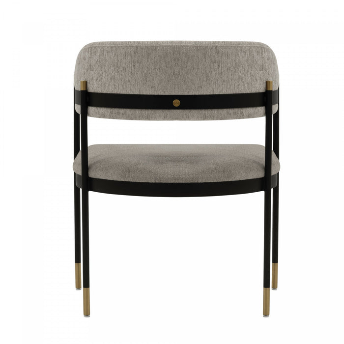 Lia Modern Metal Chenille Armchair in Stone - Set of 2 Dining Chair 