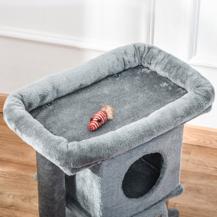 Pawhut Cat Tree, Small Cat Tower With Perch, Scratching Post, Cat Condo, Toy Ball For Kitty, Indoor 