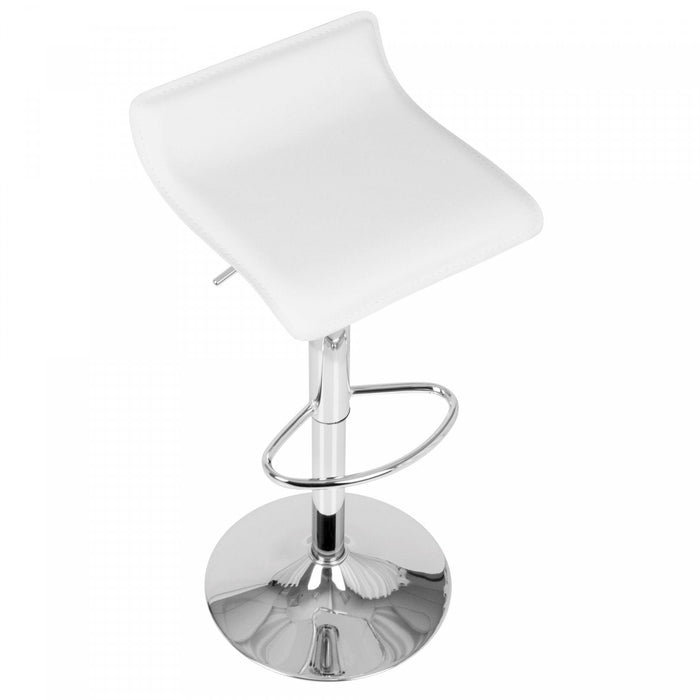 LumiSource Ale White Fabric Contemporary Adjustable Height Barstool with Swivel - Set of 2