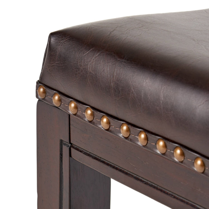 Tiffin Counter Stools Set Of 2, Saddle Seat With Studded Trim, Vegan Leather - Brown 