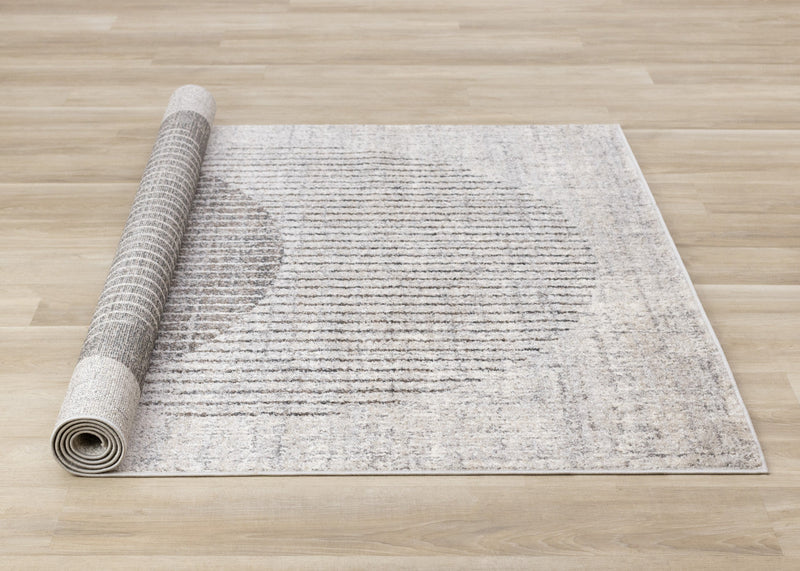 Solace Soft Low-Pile Grey White Merging Circles Area Rug - 7'10\" x 10'6\"