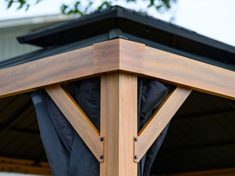 Yosemite 12 X 16' Double Roof Galvanized Steel Roof, Aluminum Posts Wood Finish