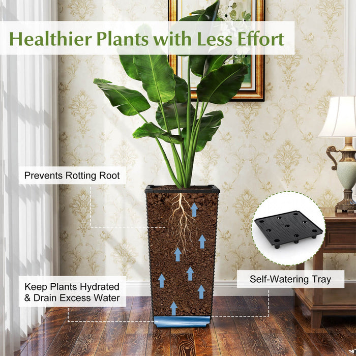 Costway 23" Tall Planters Set Of 2 Rattan Wicker Plant Pot Self-watering Tree Pot Black
