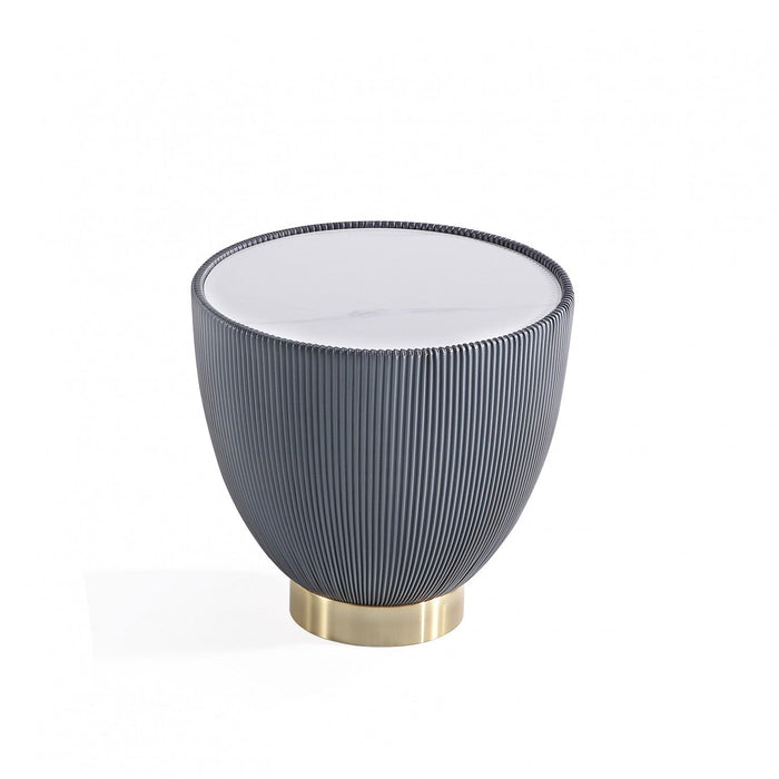 Anderson Modern Sintered Stone Top Upholstered End Table in Gray - Set of 2 