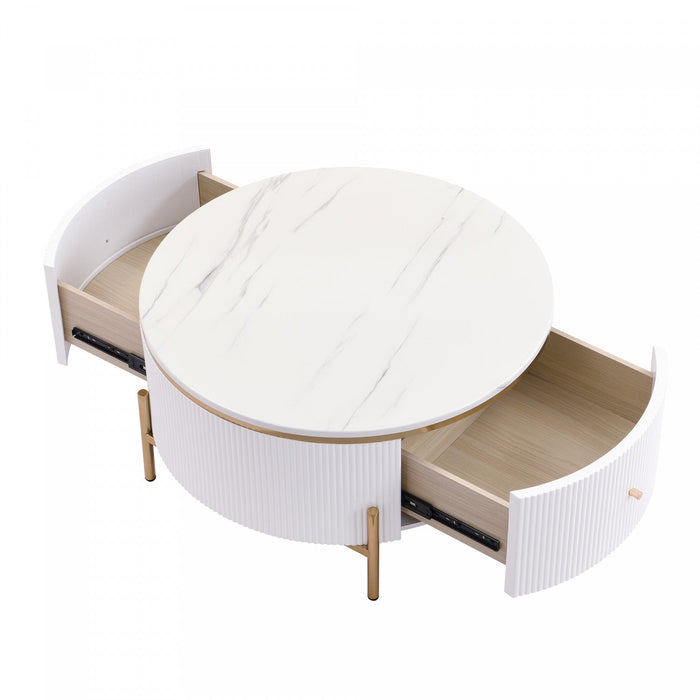 Nelson 31.5\" Modern Round Coffee Table With 2 Storage Drawers - White 