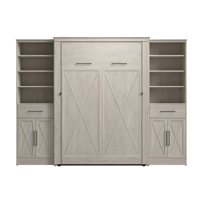 Bestar Key West Full Murphy Bed & Closet Organizers with Doors & Drawers (113 W) - Linen White Oak
