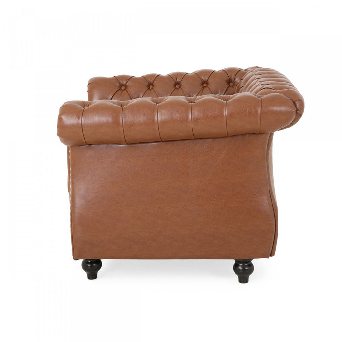 Gibbon Comfy Faux Leather Upholstery Arm Chair With Tufted Back,brown Accent Chair 