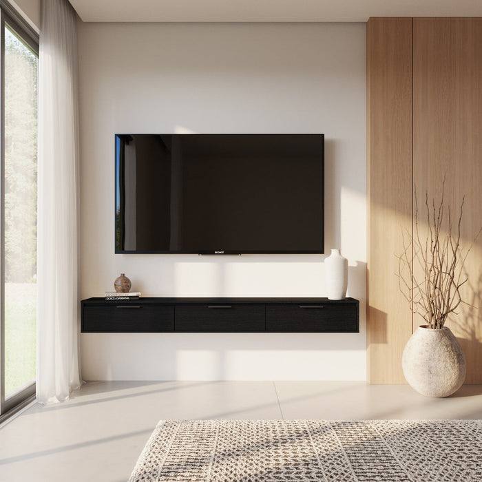 Nordika Slim 72\" Wall-Mounted TV Stand with 3 Storage Cabinets - Black 