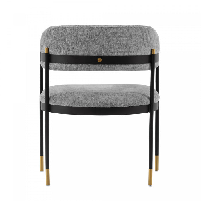Lia Modern Metal Chenille Armchair in Gray - Set of 2 Dining Chair 