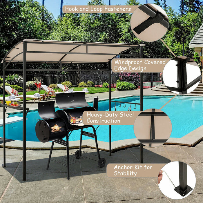 7'x4.5' Grill Gazebo Outdoor Patio Garden Bbq Canopy Shelter Storage Hook Beige