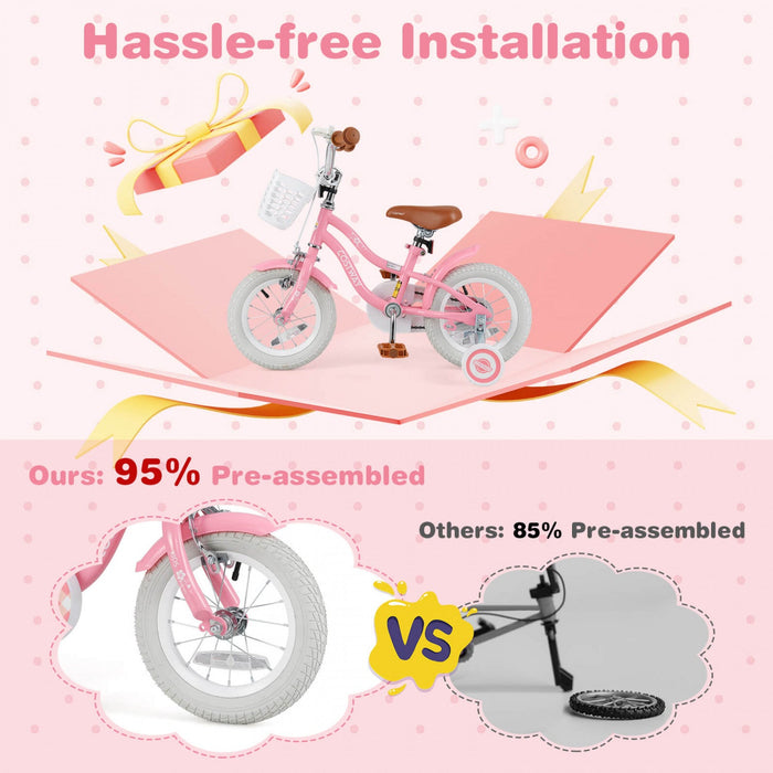 Costway 12" Kid's Bike For 3-4 Years Old Children Bicycle With Front Handbrake Red