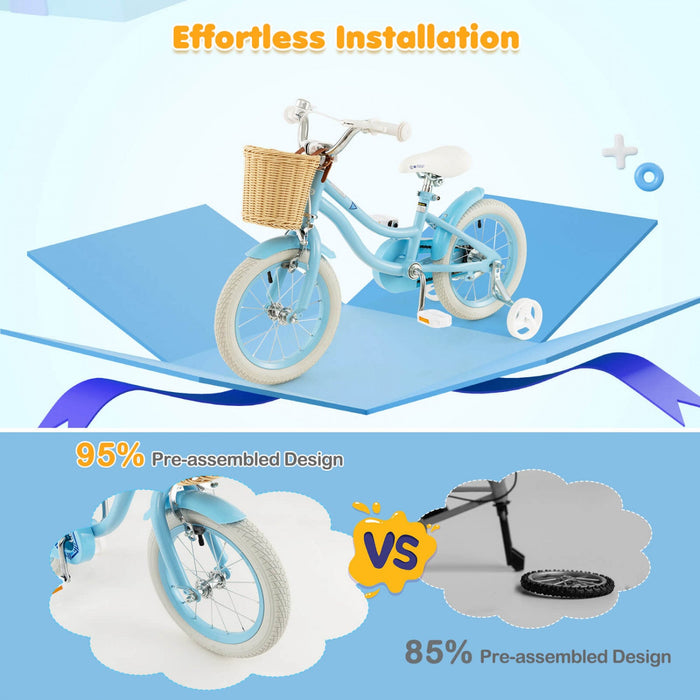 Prorider 14" Kid's Bike With Training Wheels Adjustable Handlebar Seat Handbrake Blue