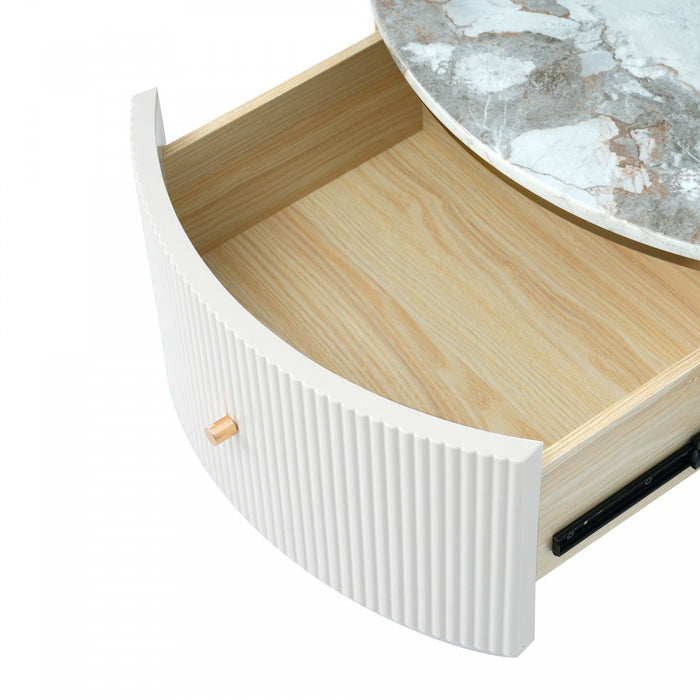 Nelson 31.5\" Modern Round Coffee Table With 2 Storage Drawers - Off White 
