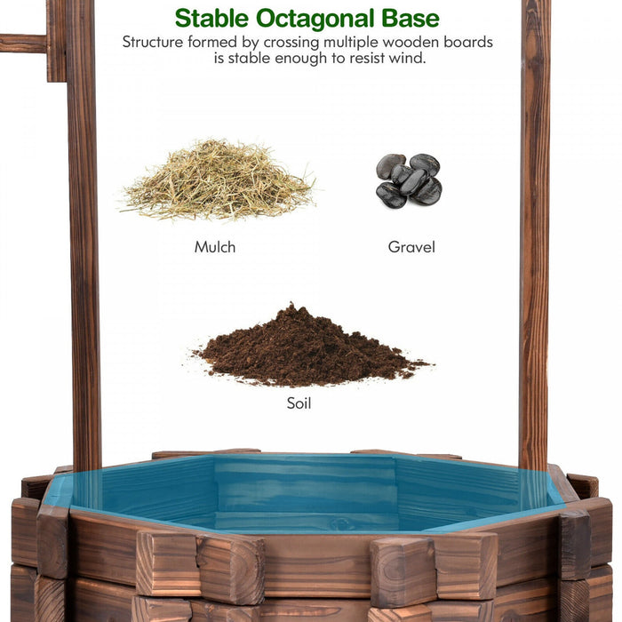 Costway Outdoor Wooden Wishing Well Bucket Flower Plants Planter Garden Home Decor