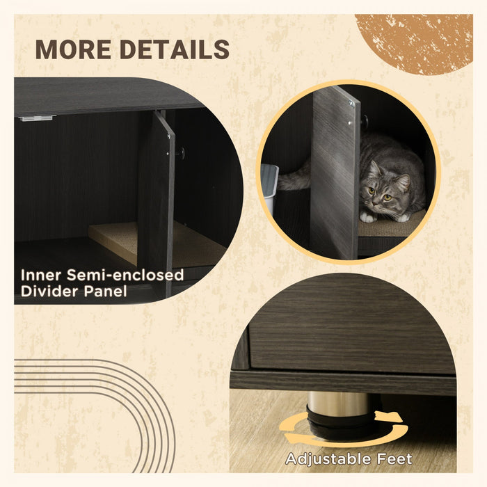 Pawhut Cat Litter Box Enclosure, Industrial Hidden Cat Washroom Furniture, End Table With Double Doo
