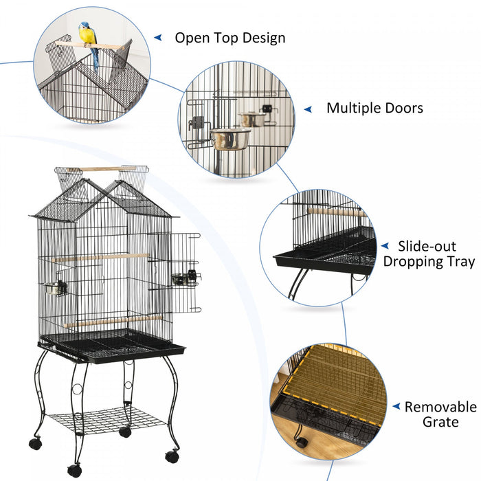Pawhut Bird Cage 57 Inch Flight Cage For Cockatiel, Conure With Rolling Stand, Pull Out Tray, Storag