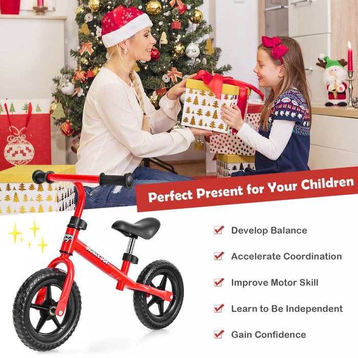 Honeyjoy Kids Balance Bike No Pedal Training Bicycle W/ Adjustable Handlebar & Seat Red