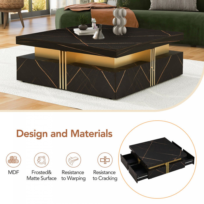 Marcia 43.3\" Square Engineered Wood Coffee Table With Storage Drawers - Black 