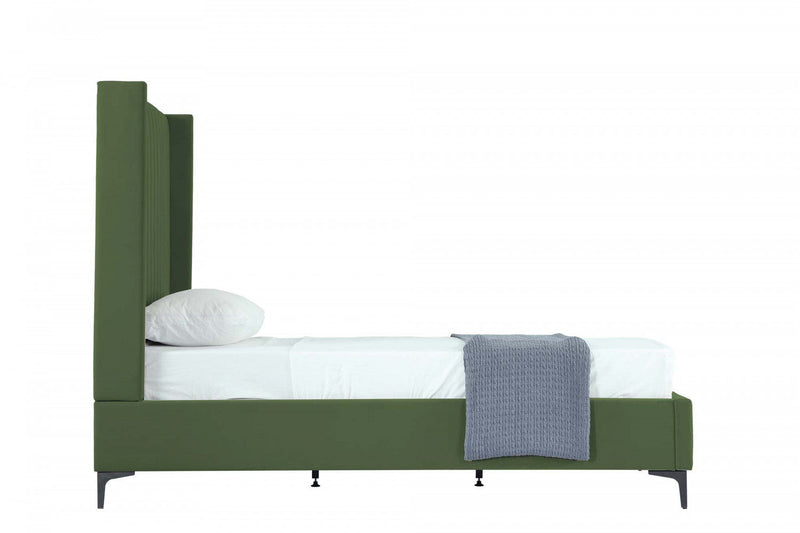 Promenade Mid-Century Modern Upholstered Velvet Twin Bed in Moss Green 