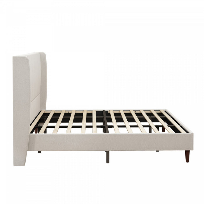 Harper Upholstered King Bed Frame with High Headboard, Chenille Fabric - Beige 
