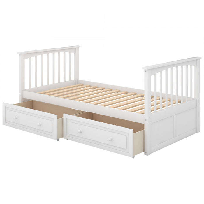 Elvis Solid Wood Convertible Bunk Bed With Drawers, Twin Size - White 
