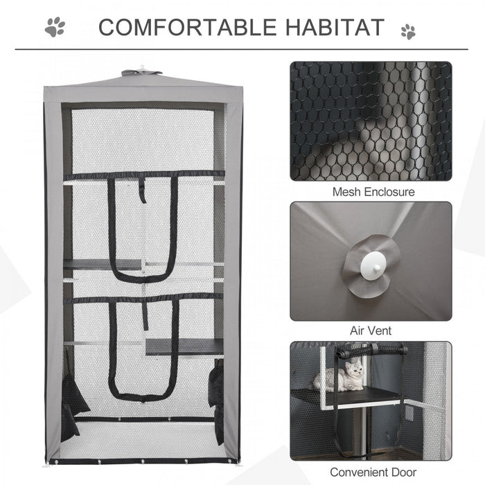 Pawhut Large Catio Outdoor Cat Enclosure Cat House Indoor Kitten Cage Pet Kennel With 3 Platforms, Z