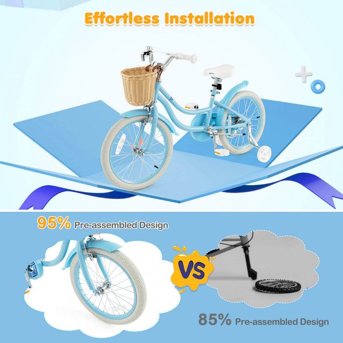 Costway 18" Kid's Bike With Training Wheels Adjustable Handlebar Seat Handbrake Blue
