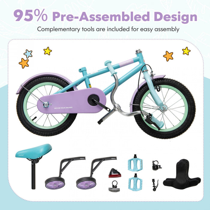 Costway 16" Kids Bike With Adjustable Saddle Handlebar Removable Training Wheels Handbrake Blue