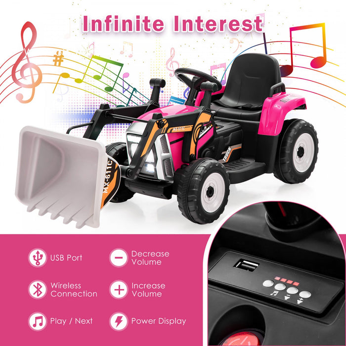 Costway Kids Ride On Excavator Digger 12v Electric Tractor Rc W/ Digging Bucket Pink