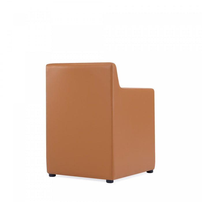 Anna Square Modern Vegan Leather Armchair in Saddle Brown - Set of 2 