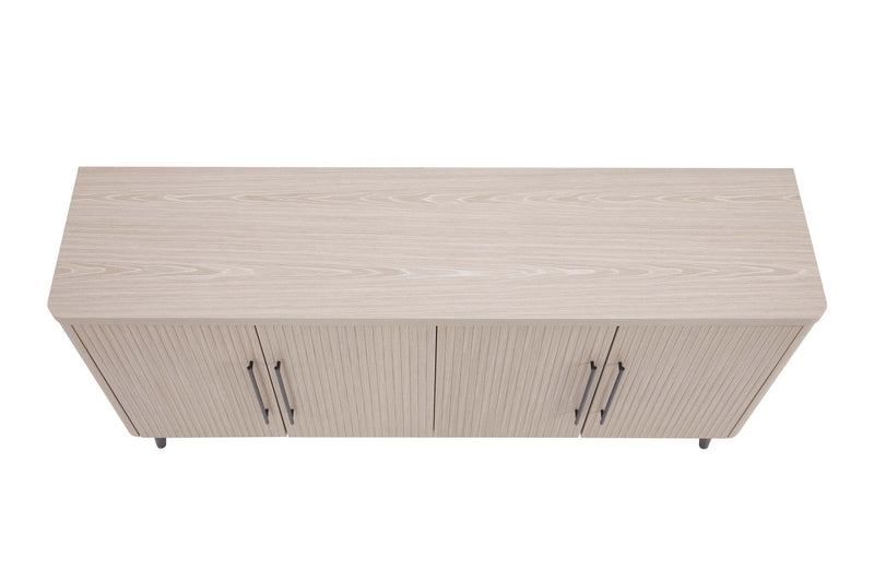 Jodie Mid-Century Modern 65\" Fluted Sideboard in Whitewashed Oak Buffet 