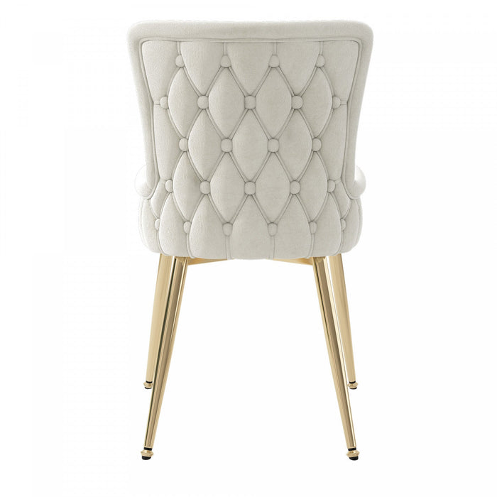 Luna Velvet Dining Chairs with Tufted Upholstered and Gold Metal Legs Set of 6, Beige  