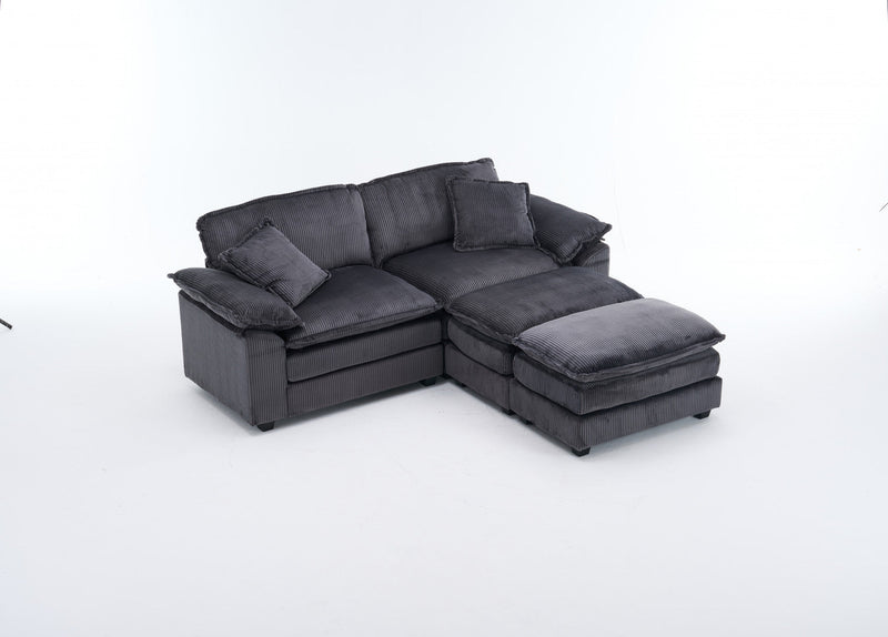 Liam 84.6\" Comfortable Cloud Modular Sofa with Corduroy Upholstered,Grey  