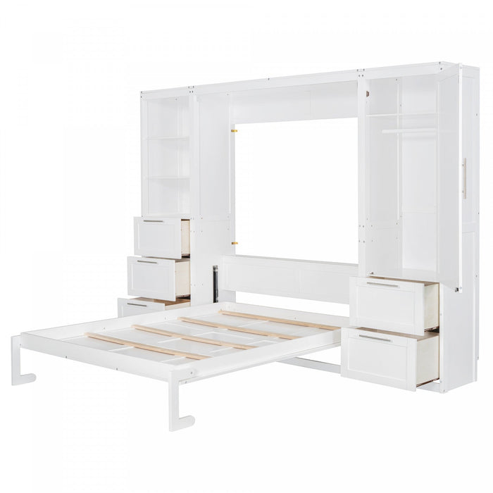 Angela Engineered Wood Murphy Wall Bed With Drawers And Shelves, Queen Size - White 