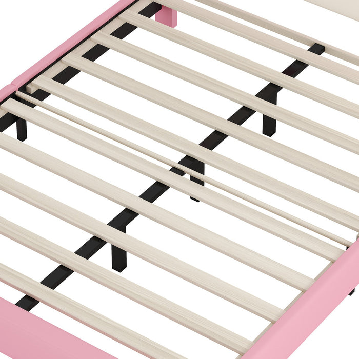 Judson Upholstered Princess Bed With Crown Headboard And Pu Platform Frame,full Size,pink Full Bed 