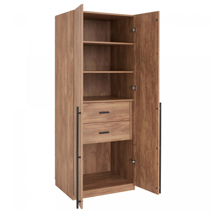 Lee Modern 2-Piece Wardrobe Closet in Golden Brown Armoire 
