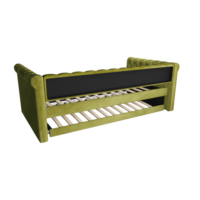 Sophia Tufted Design Upholstered Daybed with Trundle and Comfortable Backrest,Green  