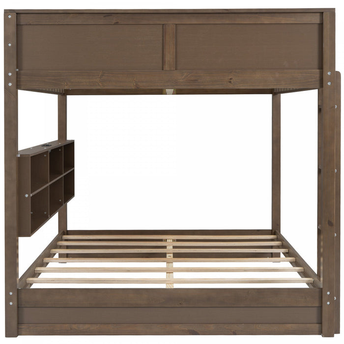 Aaron Wood Bunk Bed With Storage Cabinets And Usb Ports, Queen Size - Antique Wood 
