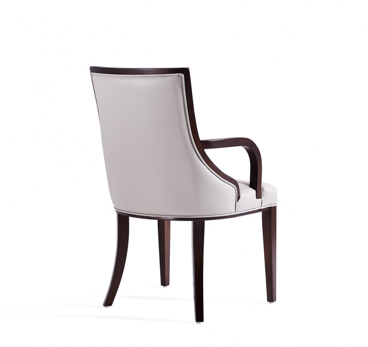 Grand Traditional Wood Upholstered Armchair in Light Gray - Set of 2 Dining Chair 