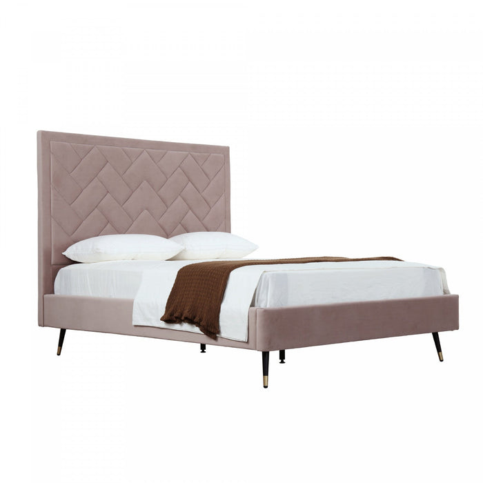 Crosby Modern Upholstered Velvet Queen Bed in Blush 