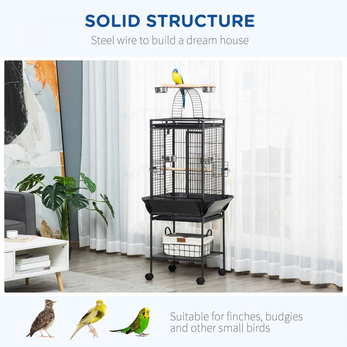 Pawhut 61.5 Inch Bird Cage Parakeet House For Cockatiel With Stand, Pull Out Tray, Play Top, Storage