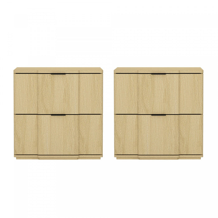 Clive Mid-Century Modern 22\" Nightstand in Natural and Black (2-Drawer) 