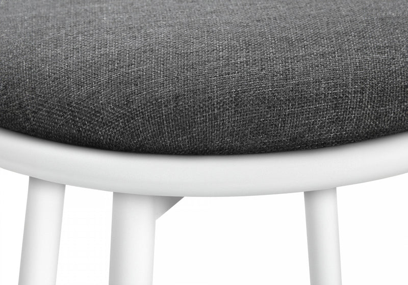 Barstool Set of 2 Swivel Bar-Height White Metal Grey Fabric Contemporary Modern
