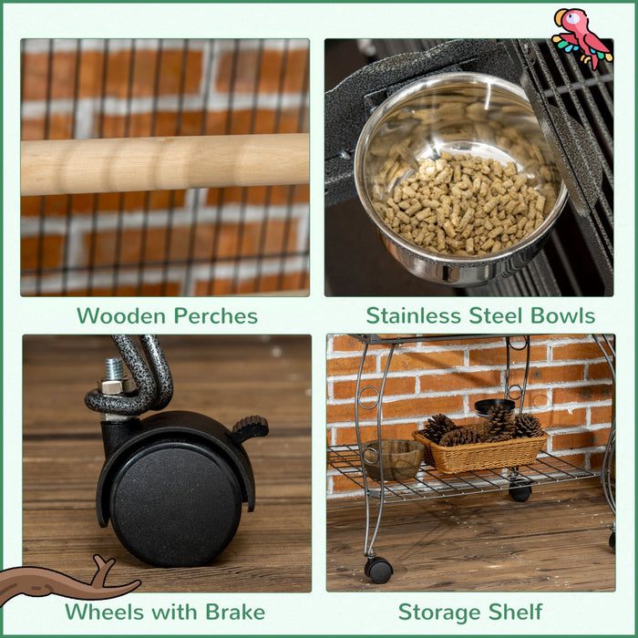 Pawhut 66\" Bird Cage Parrot Cage For Conures, Cockatiels, Parrotlet With Play Top, Rolling Stand, Pu