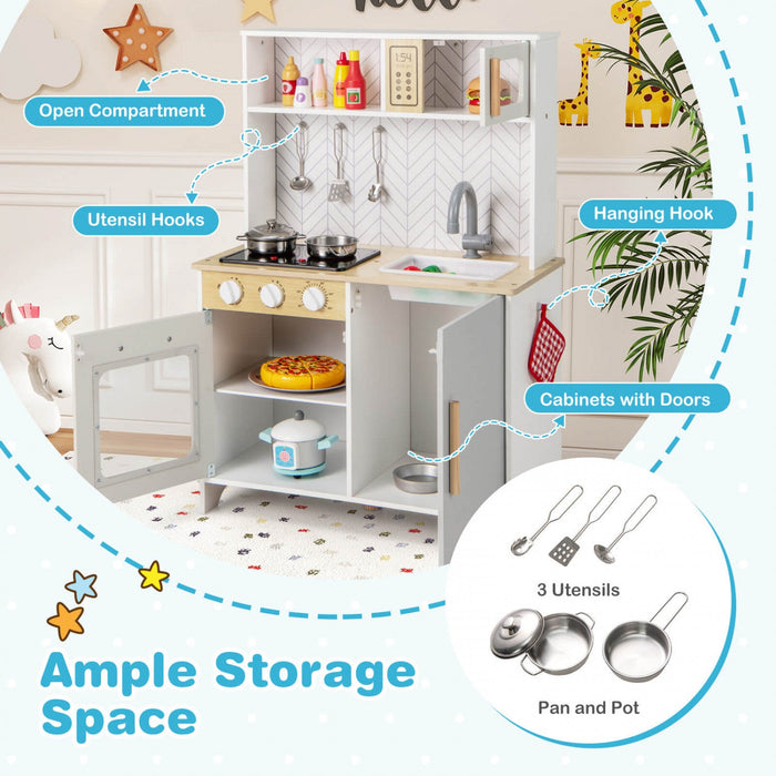 Costway Kids Kitchen Playset With Lights Sounds Microwave Stoves Oven Cooking Accessories