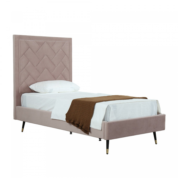 Crosby Modern Upholstered Velvet Twin Bed in Blush 