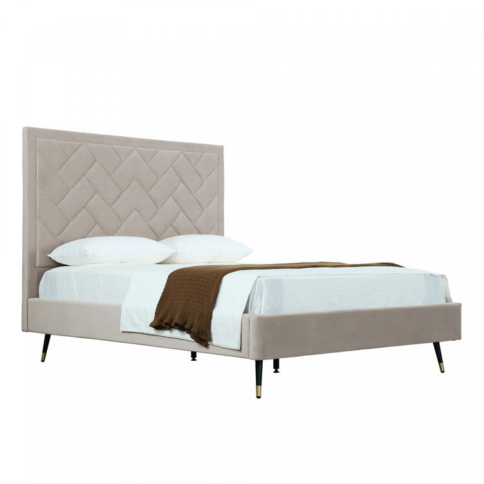 Crosby Modern Upholstered Velvet Queen Bed in Greige 