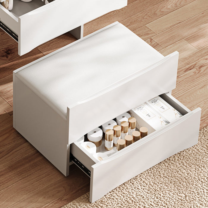 Emily 3-in-1 Vanity Table Set with LED Mirror and Storage,White Mirror Cabinet  