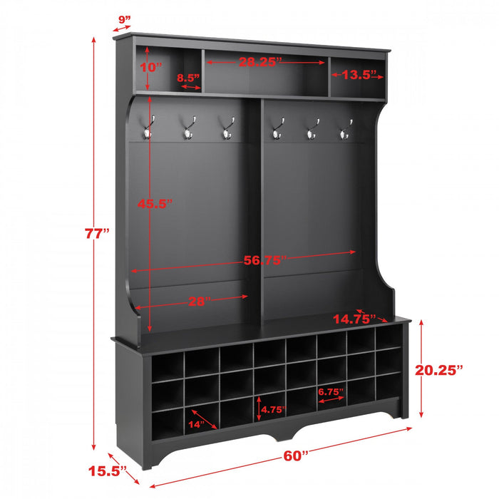 Hall Tree with 24 Shoe Cubbies - Black